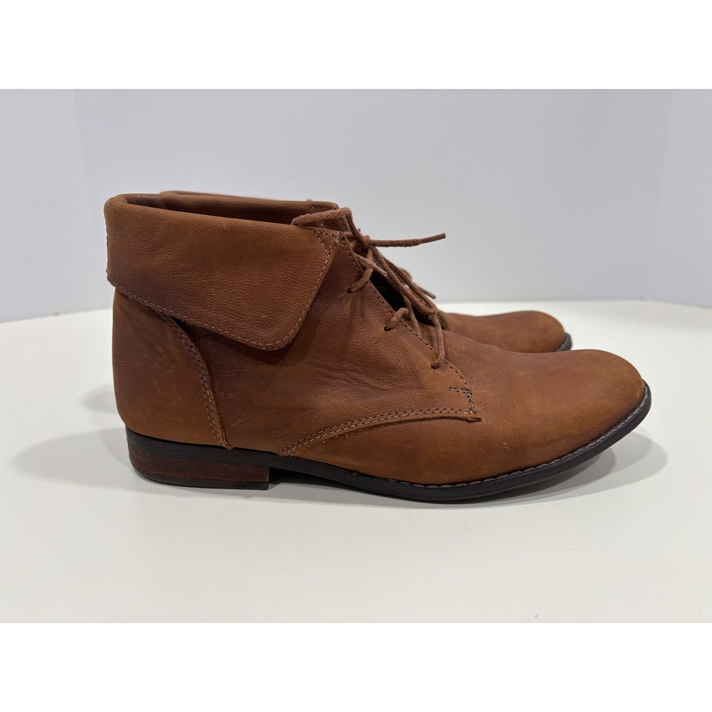 Steve Madden STUN-RED Brown Leather Fold Over Lace Up Ankle Boots Womens 8.5 M